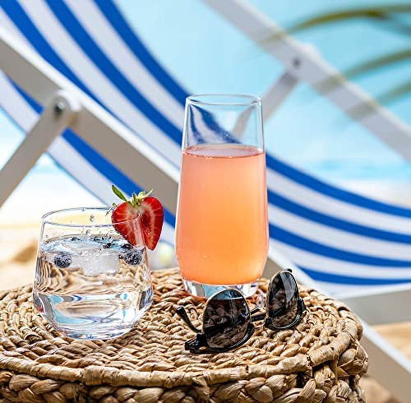 Set of 8 Clear Drinking Glasses Goblets & Chalices Cups - Glass Drinkware for Ki