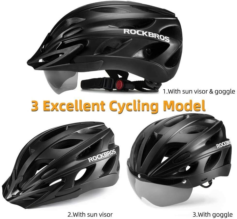 ROCKBROS Cycling Helmets with Removable Goggles & Sun Visor Sports Bike Helmets