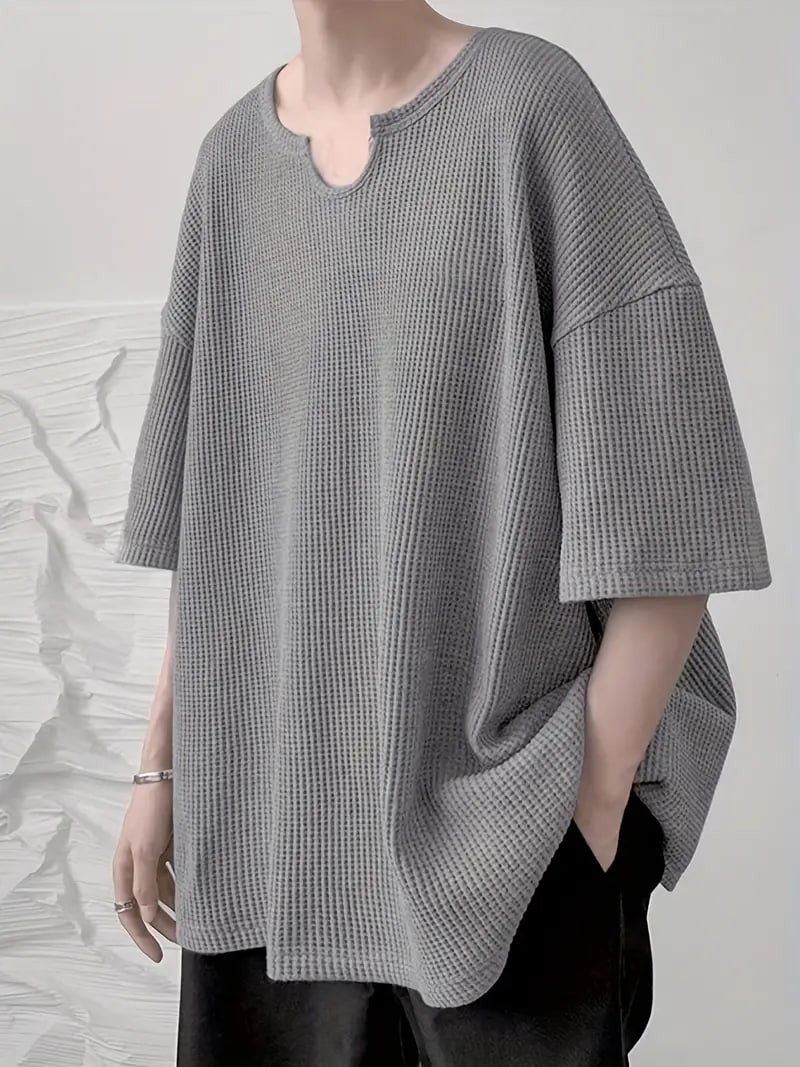 Plus Size Men's Casual Streetwear Tops Solid Textured Fashion Loose Drop Shoulder T-shirts