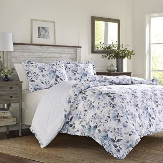 Laura Ashley Home - Twin Comforter Set, Reversible Cotton Bedding with Matchi...