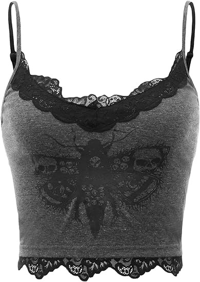SOLY HUX Women's Y2k Gothic Lace Trim Cami Crop Top Sleeveless Sexy Tank Tops Camisole Clubwear Outfit
