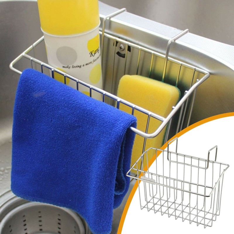 Stainless Steel Kitchen Sink Sponge Holder Caddy Brush Drainer Rack Basket '